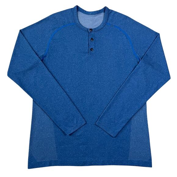 Lululemon Mens Metal Vent Tech Henley Long Sleeve Shirt Blue Size Large - Picture 1 of 6